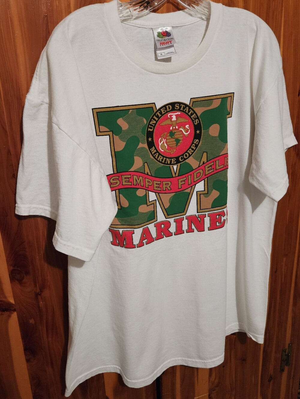 Fruit of the Loom Mens Tee with Green Camo Marine Corps Logo Sz XL